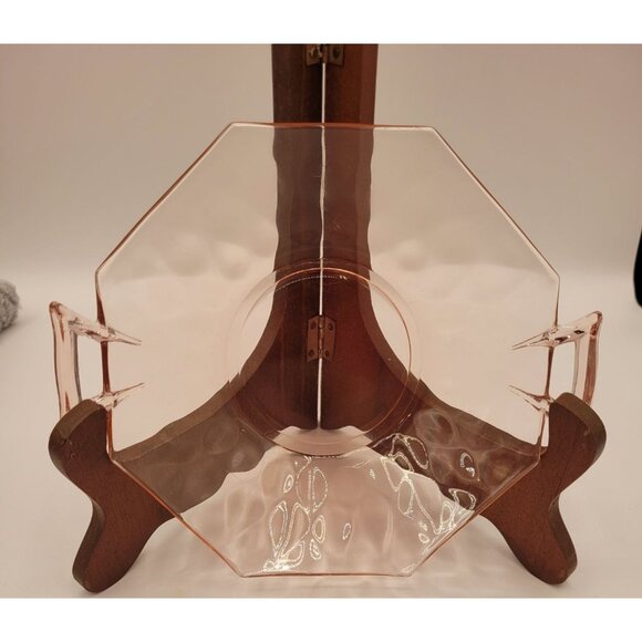 Pink Depression Glass Octagon Handled Optic Mint Bowl 6" Diameter - Picture 8 of 9